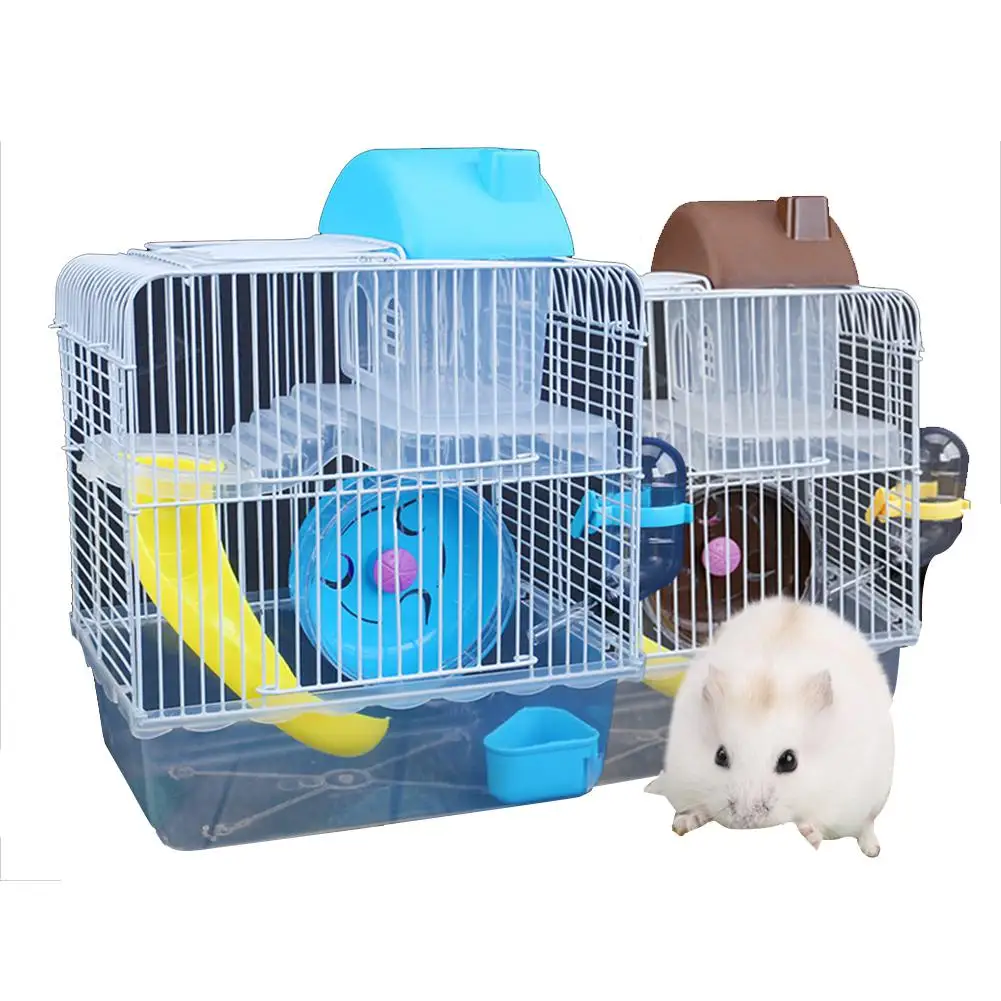 

AsyPets Double Layer Villa Shape Iron Wire Cage with Feeding Bowl Running Wheel Slide Toy for Pet Hamster