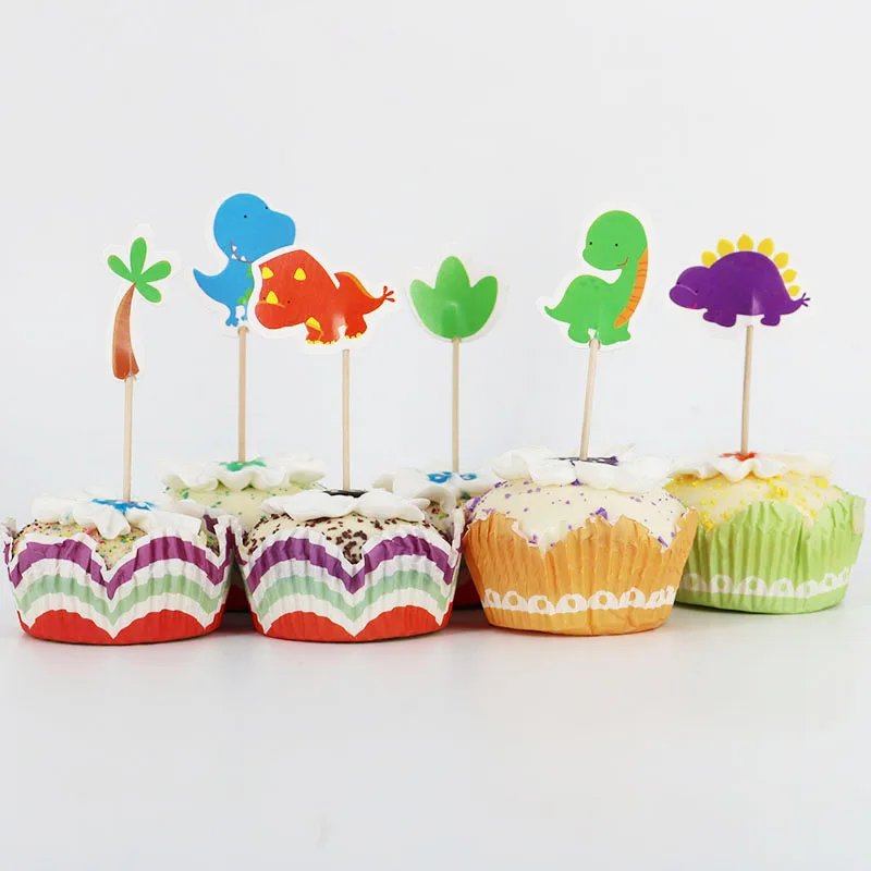24pcs/lot Cartoon dinosaur Cupcake Cake Topper Flags For Family baby shower Birthday Party Baking Decoration Supplies | Дом и сад