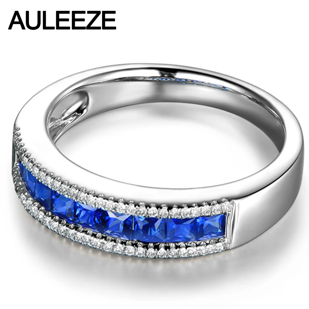 Женское кольцо с бриллиантом Noble Princess Cut 0 9 CTTW Sapphire 14 K белое золото натуральный