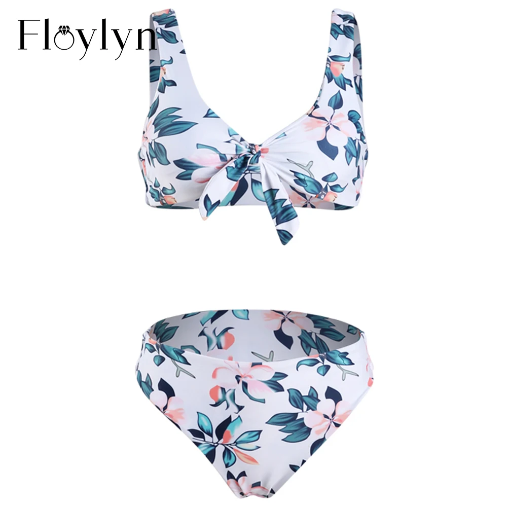 Floylyn двусторонний купальник с узлом спереди сексуальный комплект бикини