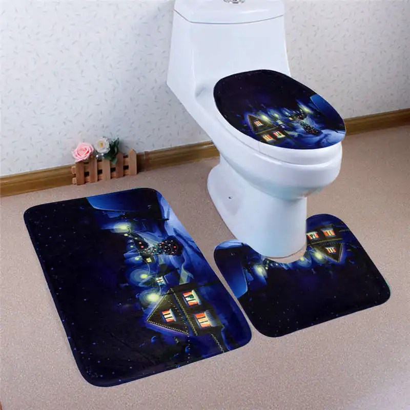 3PCS Home Christmas Toilet Foot Pad comfortable Seat Cover Radiator Cap Bathroom Sets good slip resistance #2o18#f (2)