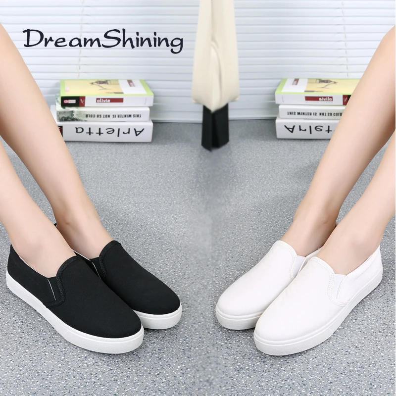 

DreamShining Fashion Low Ladies Loafers Platform Flat Slip On Solid Woman Leisure Shoe Female Winter Flats Shoes Black / White