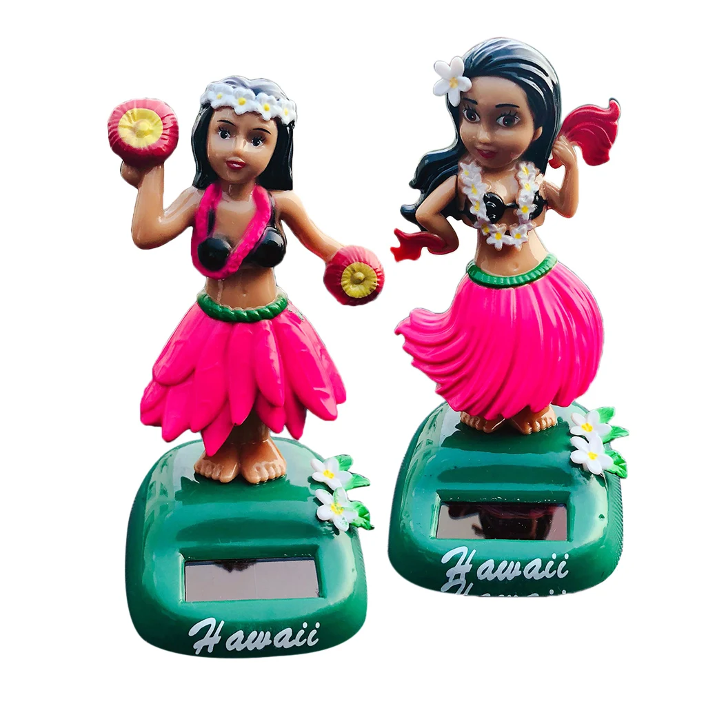 Hawaii Girl Car Dashboard Ornament Office Desk Bobblehead Solar Toy 2Pcs/Set