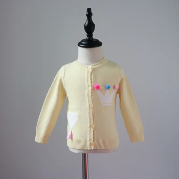 

Autumn Girls Cardigan Sweater Children's Baby Crown Yellow Long Sleeve Sweater Children's Sweaters