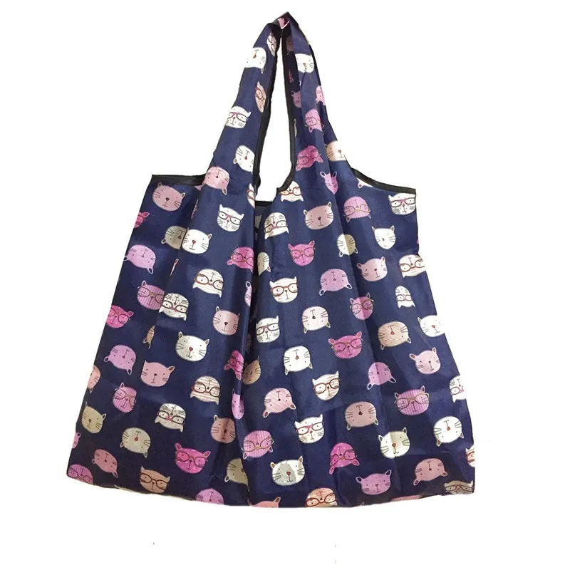 Новинка, стильная женская складная сумка для покупок, многоразовая сумка для покупок, сумка для покупок с цветочным рисунком, фруктами и овощами - Цвет: D