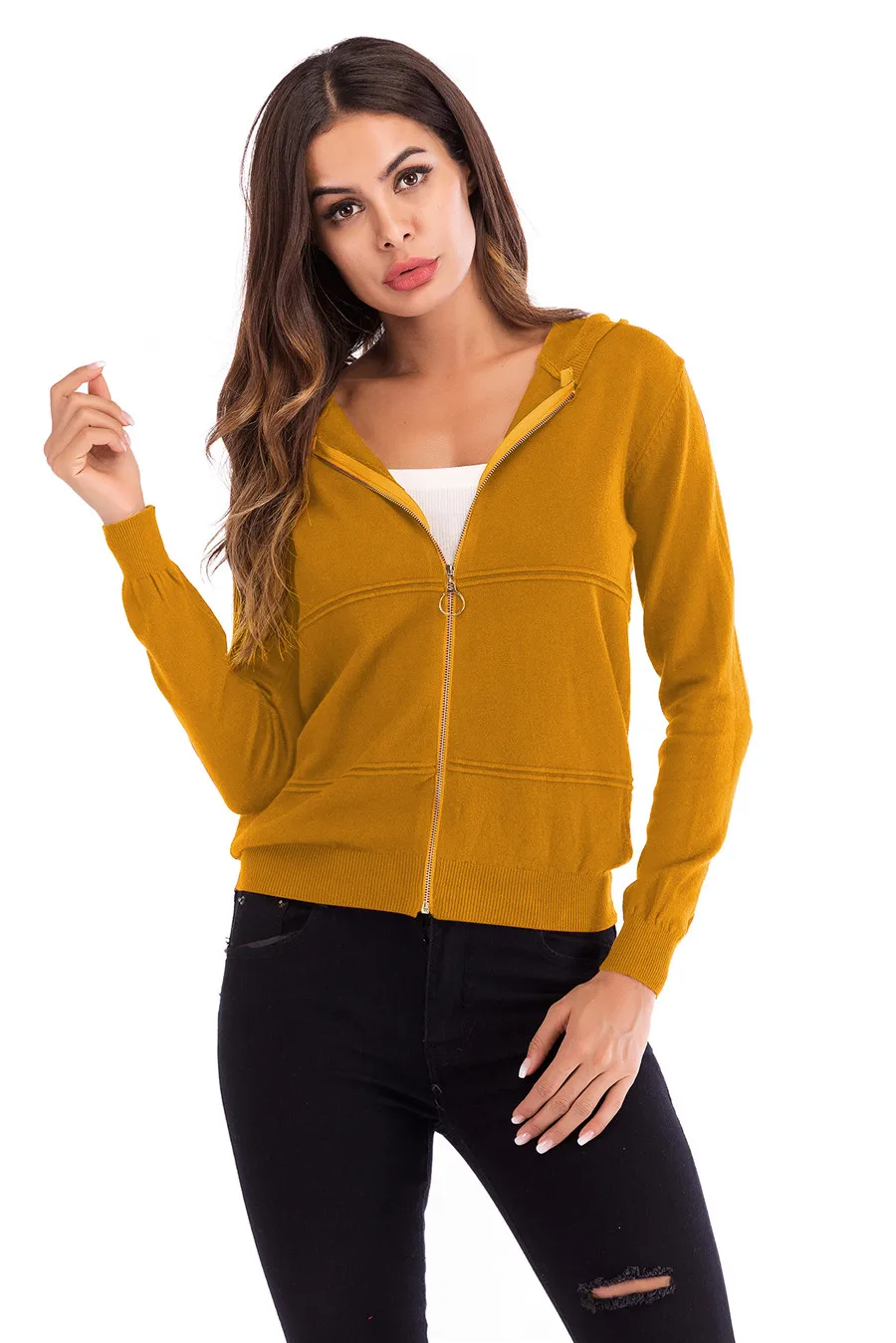 Gladiolus 2018 Knitted Women Autumn Coat Long Sleeve Winter Red Slim Zipper Hooded Women Jacket Fashion Ladies Coats Outerwear (21)