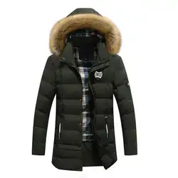 Для мужчин зима теплая Длинные куртки верхняя одежда с капюшоном Подпушка Мужские парки теплые пальто новая мода мужской длинный Подпушка J