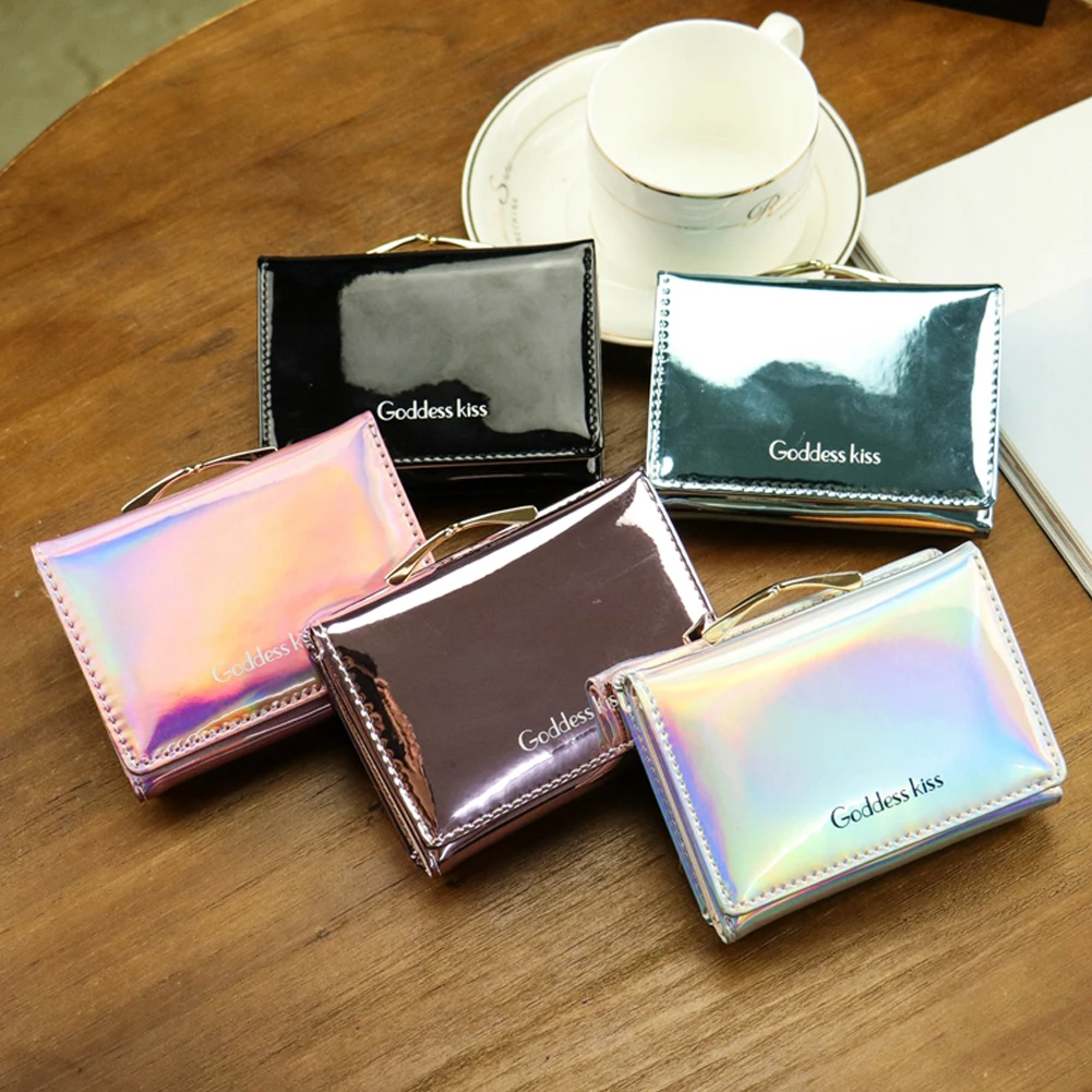 New Fashion Women Short Small Money Purse Laser Wallet Ladies PU Leather Folding Coin Card Holder Wallets