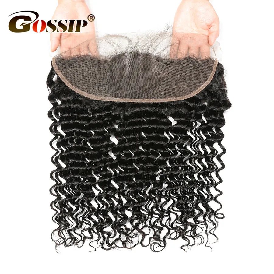 Remy Hair Deep Wave Frontal Pre Plucked Lace Frontal Closure With Baby Hair Frontal Brazilian Hair 100% Human Hair Closure