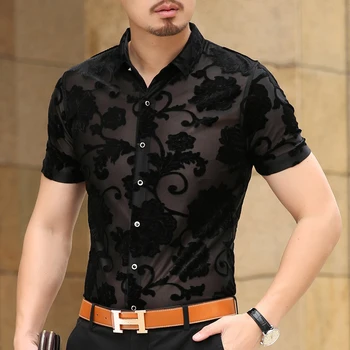 

KUYOMENS Men Short Sleeve Shirts Male Floral Turndown Collar Brand Summer Camisa Slim Fit Masculina Chemise Homme 1508