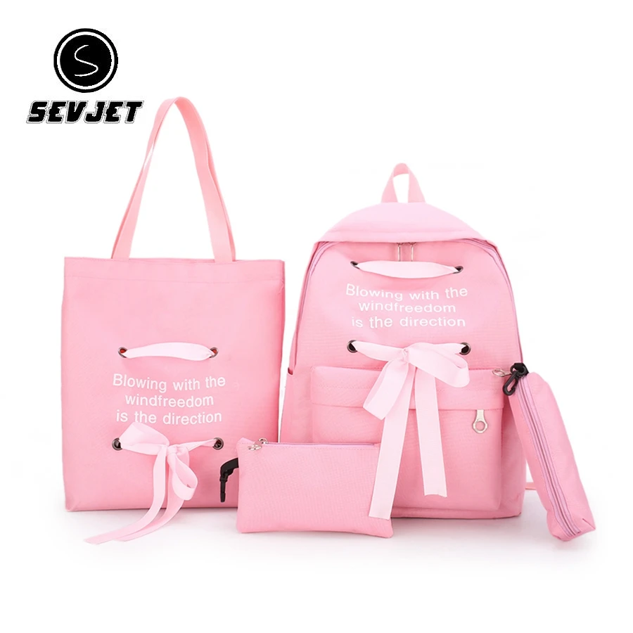 

4 pcs Women Canvas Backpack Set for Teenager Girls Quality Mochila Feminina Travel Shoulder Bags Solid Women School Bags CJ826