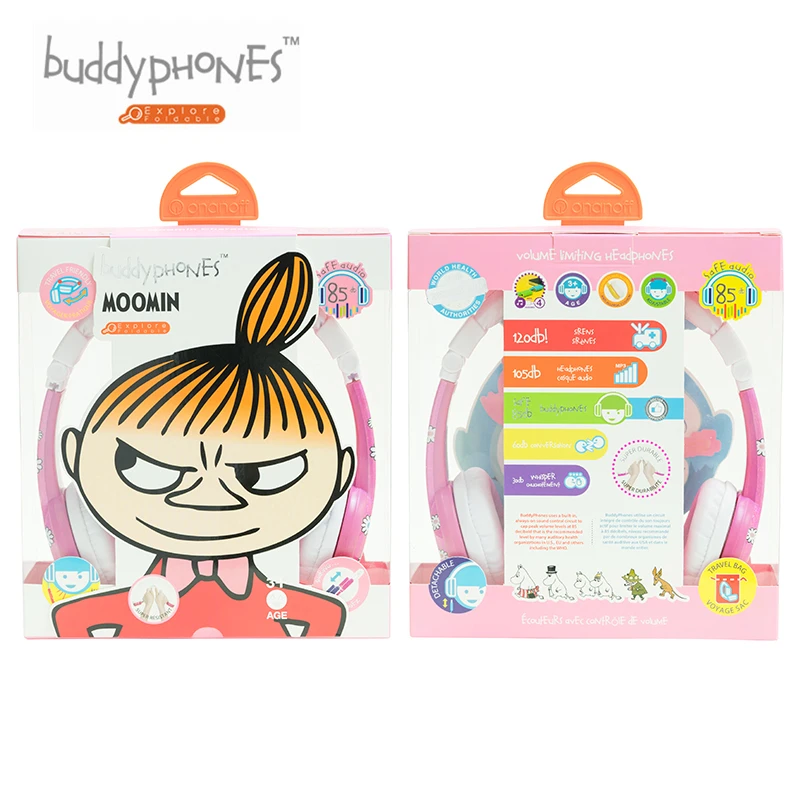 ONANOFF BuddyPhones MOOMIN Headphones Kids Safe Volume Limiting Wired Headsets Cartoon Cute Children Earphones With Microphone