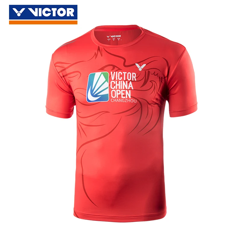 Новинка Victor, мужские футболки для бадминтона, полиэстер, быстросохнущая Спортивная одежда для Китая, открытая одежда, Джерси, 80080