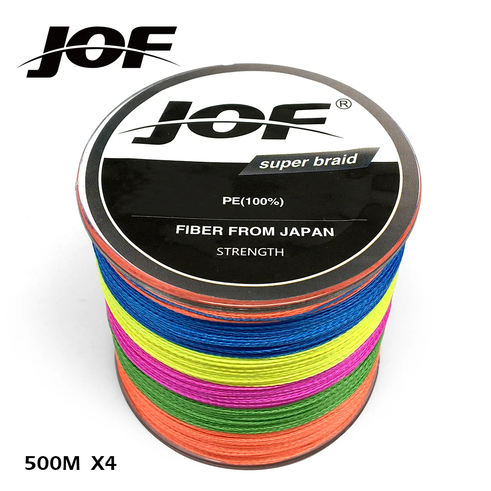 

JOF Brand Braided Fishing Line Multicolor 500m Smooth Multifilament PE 4Strands Braided Cord 18-80LB Strong Japan Technology