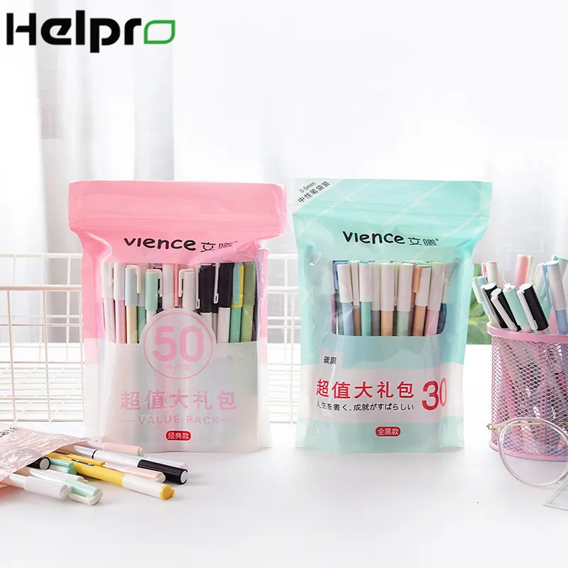 

Helpro 30/50PC Solid Color Gel Pen Set Black Blue Ink Student Signing Pen School Gift Stationery Office Supplies 0.5mm