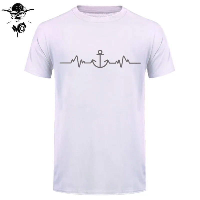 Sailinger Anchor Pulse Heartheat Футболка-Yacht Sail Tee Забавный подарок на день рождения Футболка с принтом Мужская брендовая футболка Новинка - Цвет: white gray