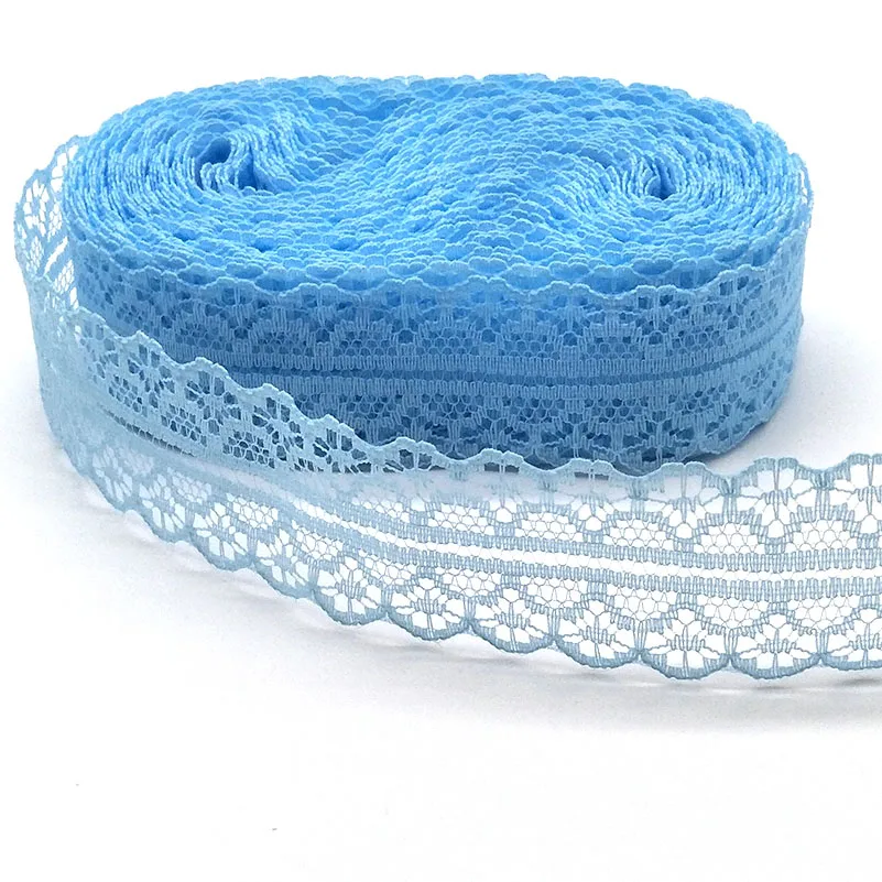 Высокое качество 10 ярдов Белое кружево, лента, тесьма ширина 28 мм Отделка ткани DIY вышитые для шитья украшения африканская кружевная ткань - Цвет: Sky Blue