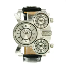 Nueva Marca de moda oulm fresco 1167 hombres correa de cuero de alta calidad ejército 3 zona horaria militar deporte al aire libre de pulsera de cuarzo relojes de Los Hombres
