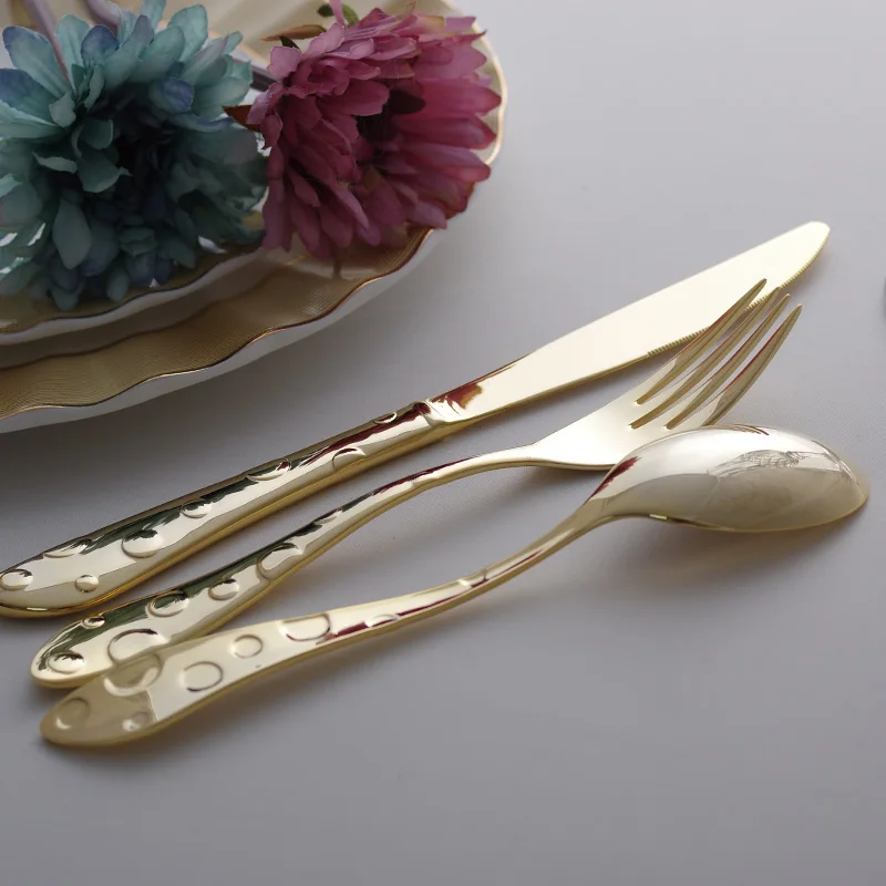 

Gold Retro Cutlery Set Creative Knife Fork Spoon Tableware European Stainless Steel Steak Fork Tableware Golden Dinnerware F6K