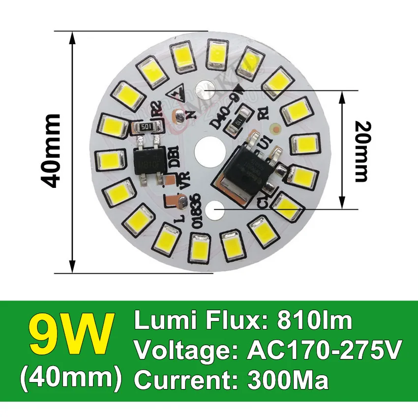 9 Вт 40 мм 810lm AC 220 В светодиодная печатная плата со встроенным IC драйвером для лампы светильник, теплый белый/белый без водителя алюминиевая пластина - Испускаемый цвет: 9W 40mm
