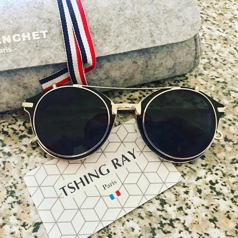 

TSHING RAY Steampunk Round Sunglasses Men Women Fashion Brand UV400 Alloy Frame Steam punk Mirror Clip Sun Glasses Male Female