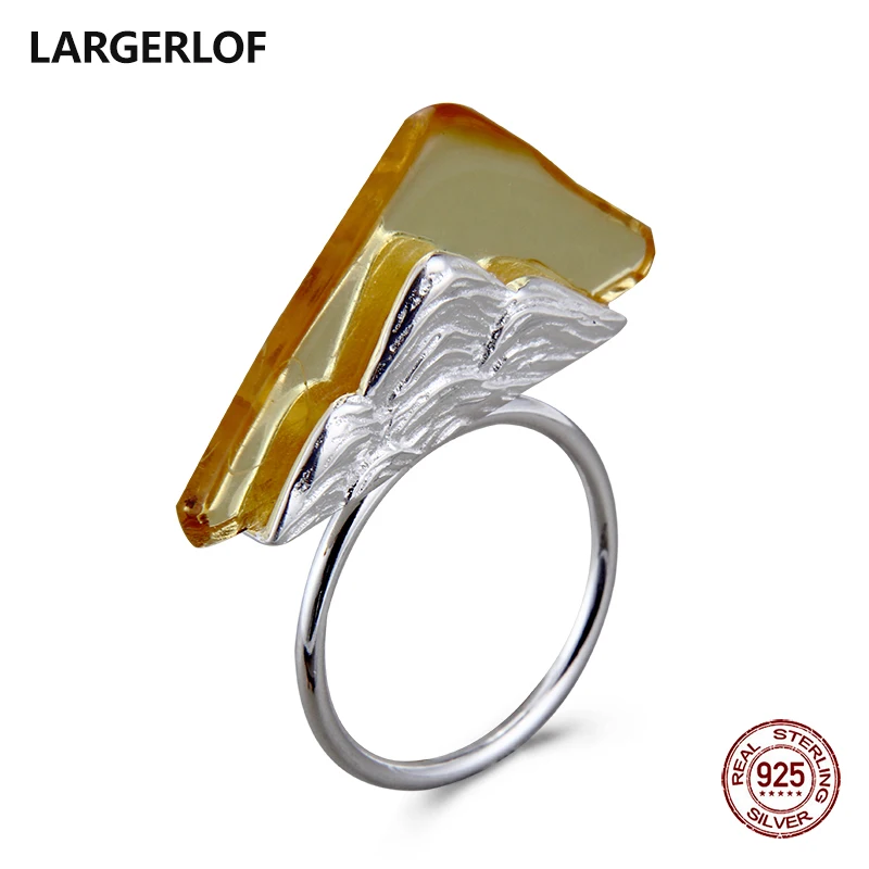 

LARGERLOF Fashion jewelry Women Amber Rings Real 925 Sterling Silver Rings Handmade Adjustable Rings For Women JZ3074