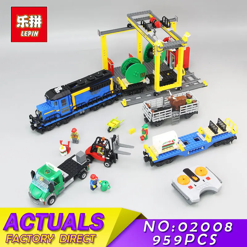 

Lepin 02008 959Pcs City Explorers Cargo Train Forklift Truck Crane Remote Control Building Blocks Bricks Toys for Children 60052