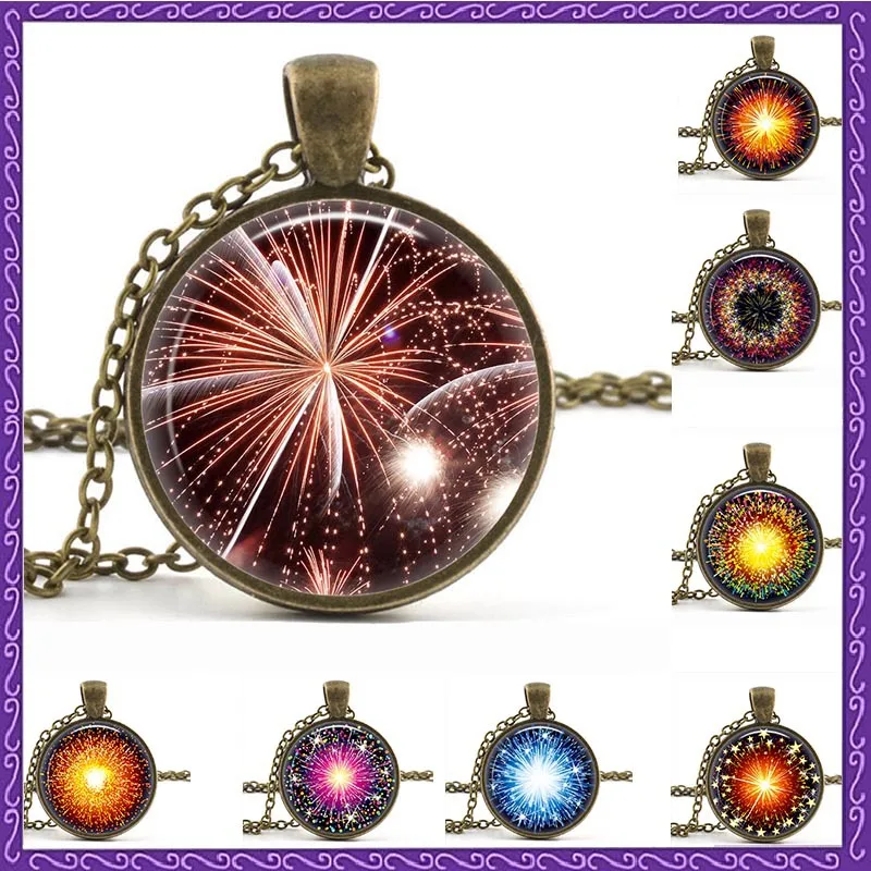 Fireworks pendant fireworks necklace fireworks red dandelion necklace