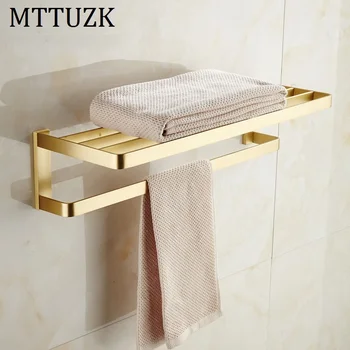 

MTTUZK Solid Brass Brushed Gold Bath Towel Rack Bath Towel Holder Towel bar Bathroom Shelves Bathroom Double Towel Rack