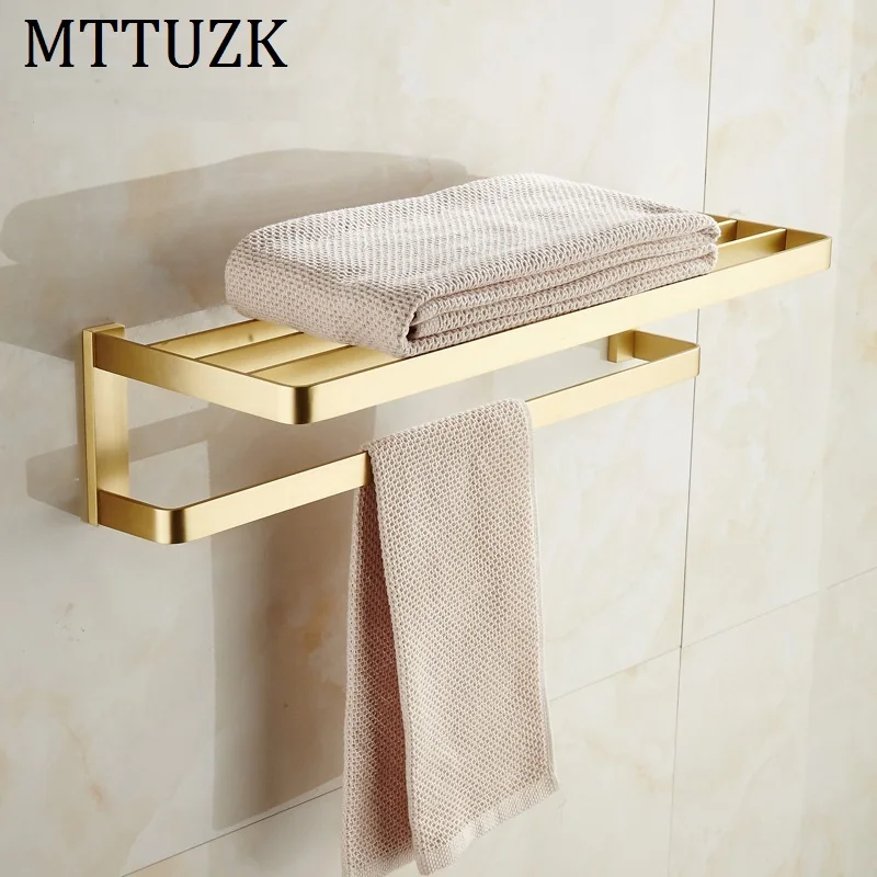 MTTUZK твердая латунь матовая Золотая вешалка для банных полотенец Держатель полки