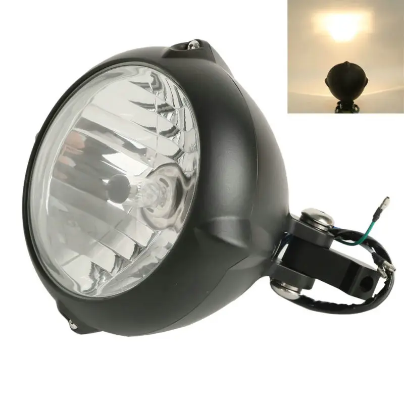 7&quot Amber Headlight Lamp Light For Harley Bobber Chopper Cruiser Old School Motor |