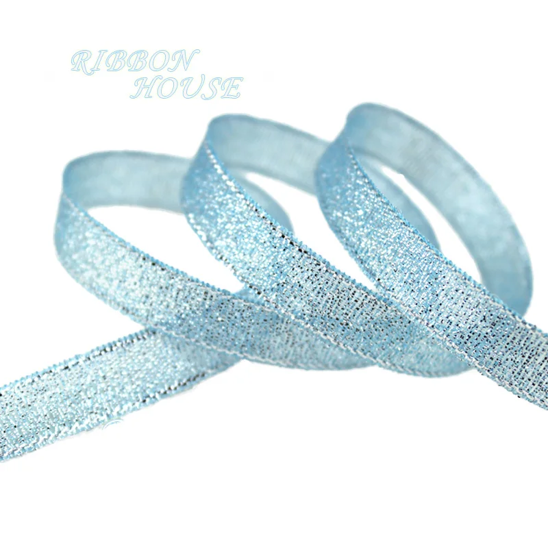 25 ярдов/рулон) 3/8 ''(10 мм) Небесно-голубая металлическая Блестящая лента, цветная подарочная посылка, ленты