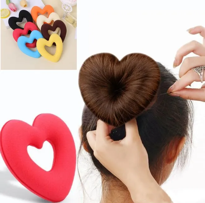 

1 PC Cute Heart Shape Tiaras Hair Styling Tool Women Girls Sponge Bract Head Meatball Hair Bun Maker Ring Donut Free Shipping