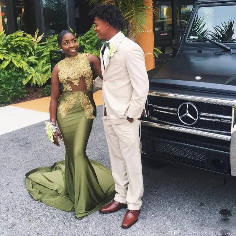 olive green and gold prom dress