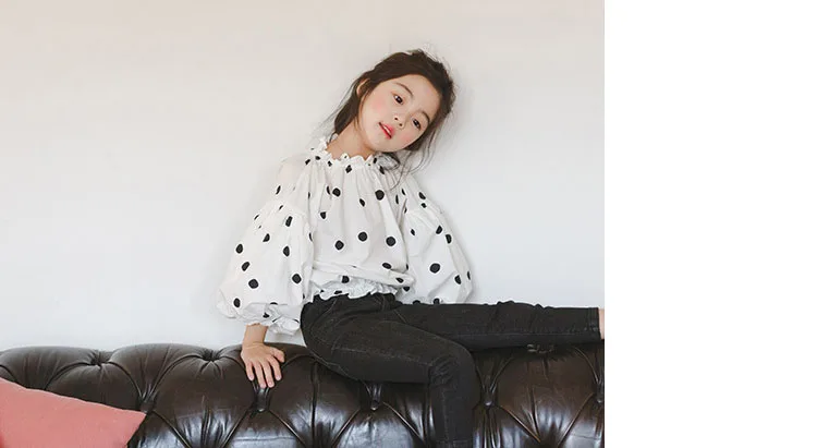 Lanterna manga dot blusa bebê grande meninas