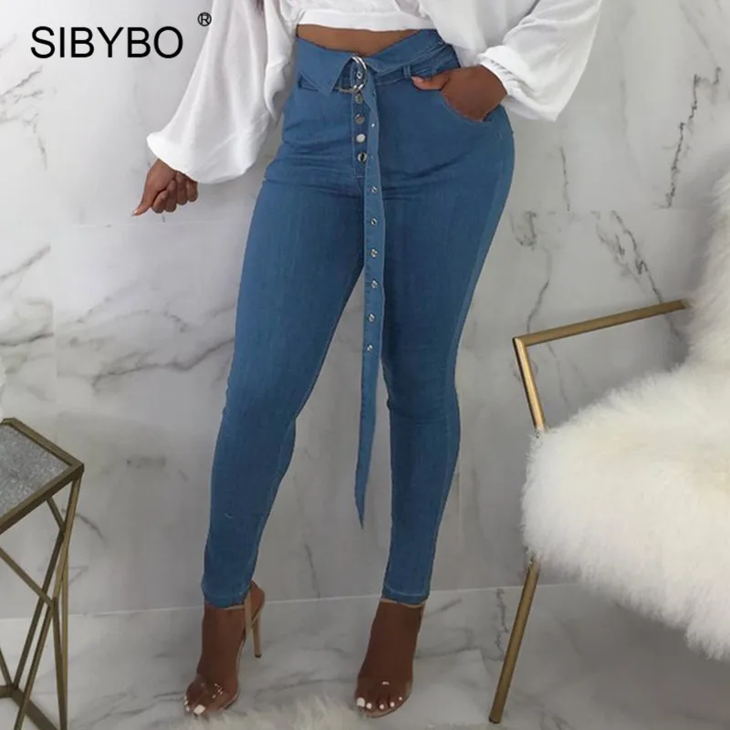 Sibybo Autumn Sexy Elastic Bodycon Jeans Women High Waist Button Pencil Pants Legging 2018 Female Casual Bandage Denim Trousers Sibybo Autumn Sexy Elastic Bodycon Jeans Women High Waist Button Pencil Pants Legging 2018 Female Casual Bandage Denim Trousers