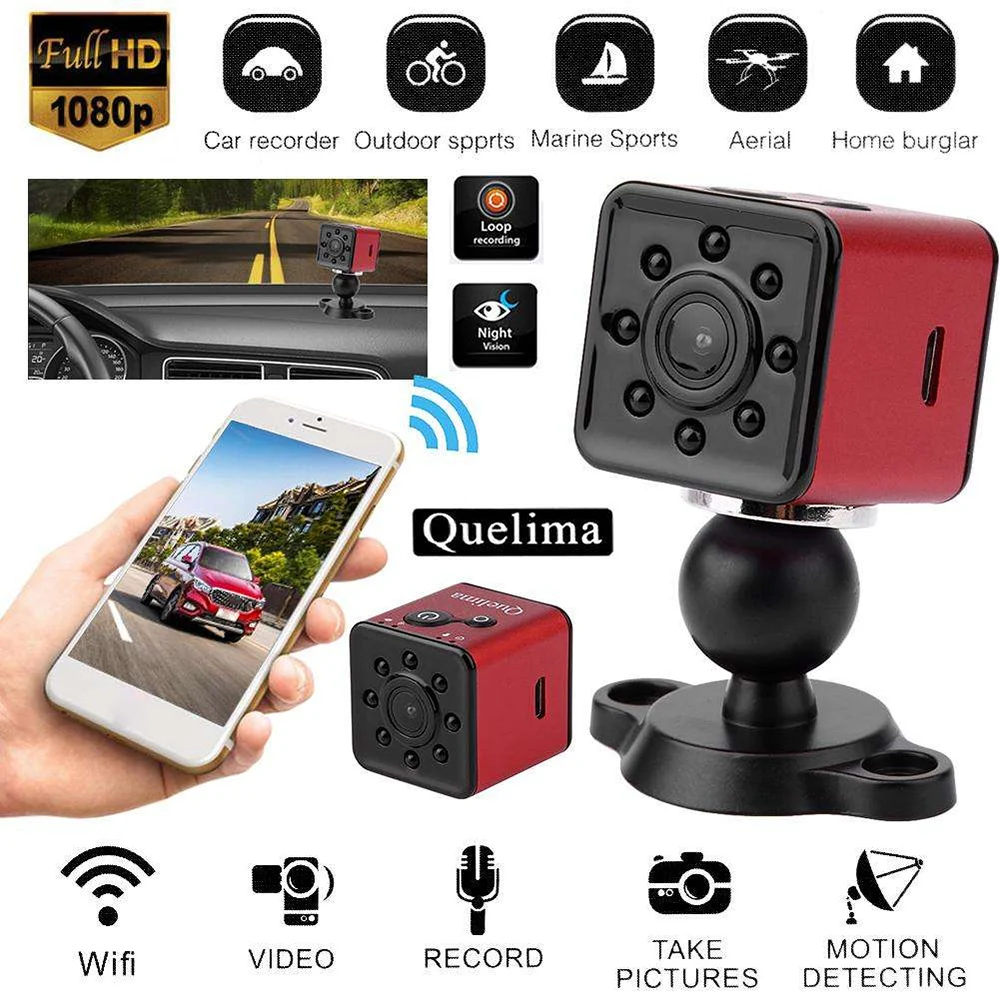 Quelima Mini 1080P FHD Автомобильный видеорегистратор с поддержкой управления через приложение через Wi-Fi Cam Dash camera SQ13 красный серебристый черный