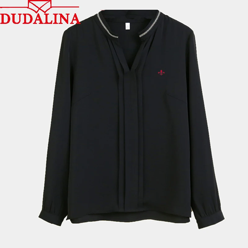 

Dudalina Roupas Feminina Sexy Tops Women Long Sleeve Loose Shirt Summer Ladies Casual V-neck Tees Top Pure Color Lace Shirt
