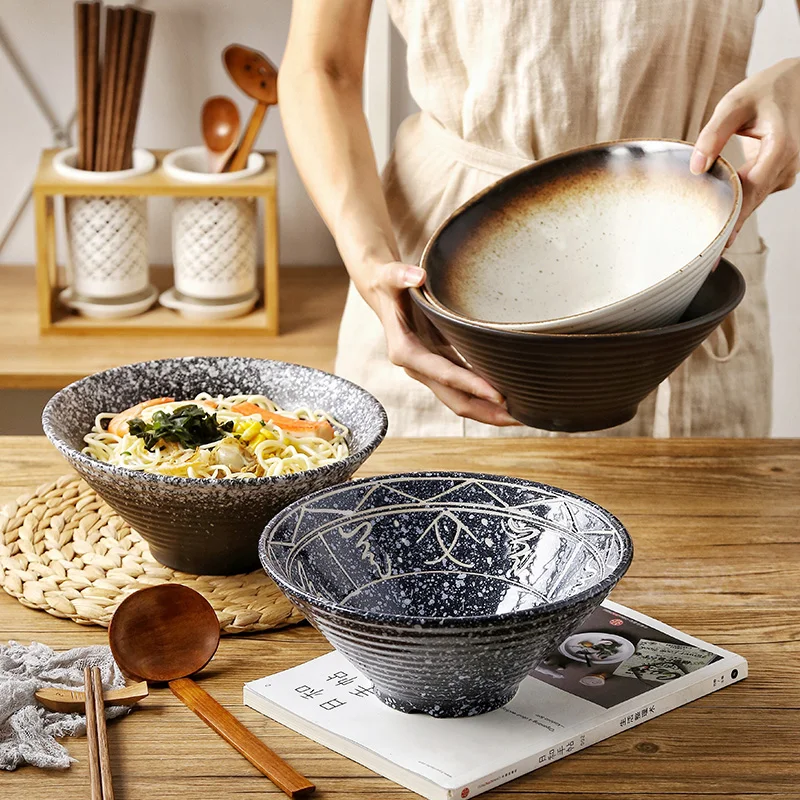 Японская чаша ramen, домашняя большая тарелка в ретро стиле, керамическая тарелка для супа, риса, салата, лапши, миска, палочки для еды, ложка, посуда