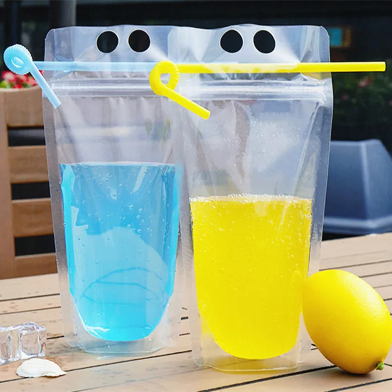 

50pcs 200ml~500ml High Clear Summer Portable Beverage Ziplock Bag Cold Beer Milk Bar Fruit Juice Drinking Bags Support Printing