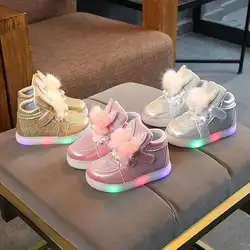Новый Демисезонный детская светящаяся обувь со стразами туфли со светодиодами для мальчиков и девочек кроссовки с светодиодный свет