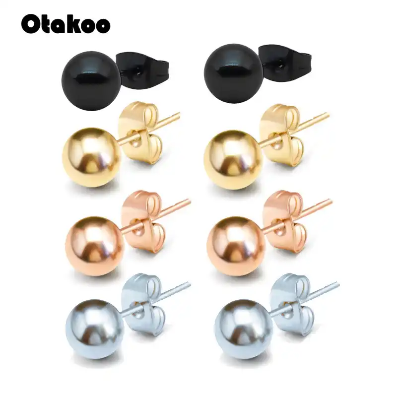 Otakoo 2 шт. хирургическая сталь серебро, черный, золотой и розовый Золотой цветной шарик серьги-гвоздики для панков ухо траг ухо Имитация пирси...