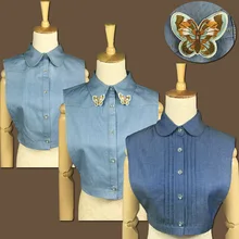Хлопковые ковбойские классический дикий женский рубашка поддельные воротник больше удобные бабочка цветок из декоративный воротник