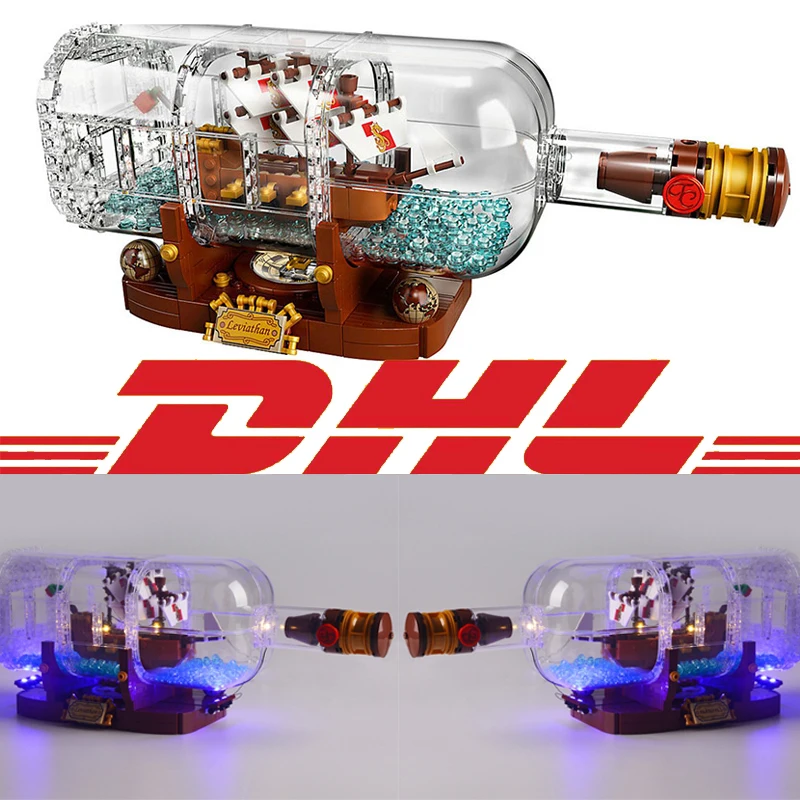 

DHL 1036 Ship Boat In A Bottle 1080Pcs Playmobil Building Blocks light Bricks Toys For Children Compatible 21313