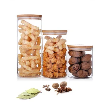 Glass Sealed Storage Bottle Moisture-proof Transparent Coffee Nuts Foods Storage Canisters with Bamboo Lid Kitchen Accessories 5