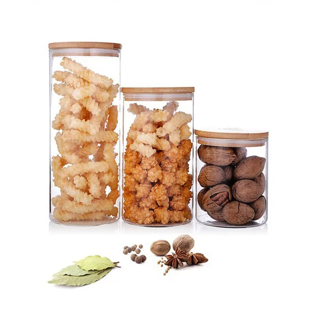 Glass Sealed Storage Bottle Moisture-proof Transparent Coffee Nuts Foods Storage Canisters with Bamboo Lid Kitchen Accessories 5