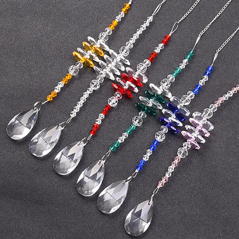 

6PCS Hanging Sparkling Crystal Waterdrop Suncatcher Feng Shui Rainbow Prism Christmas Presents