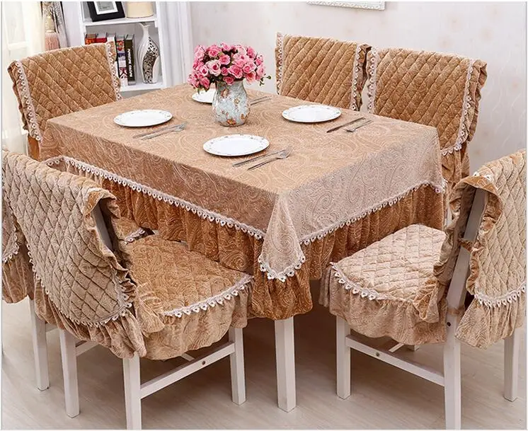 Purple camel coffee high end Lace floral flannel tablecloth set suit