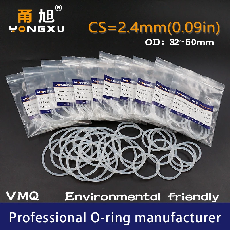 5 шт./лот Силиконовое уплотнительное кольцо/VMQ cs2.4мм OD32/34/35/38/40/42/44/45/48/50*2 4 мм кольцо