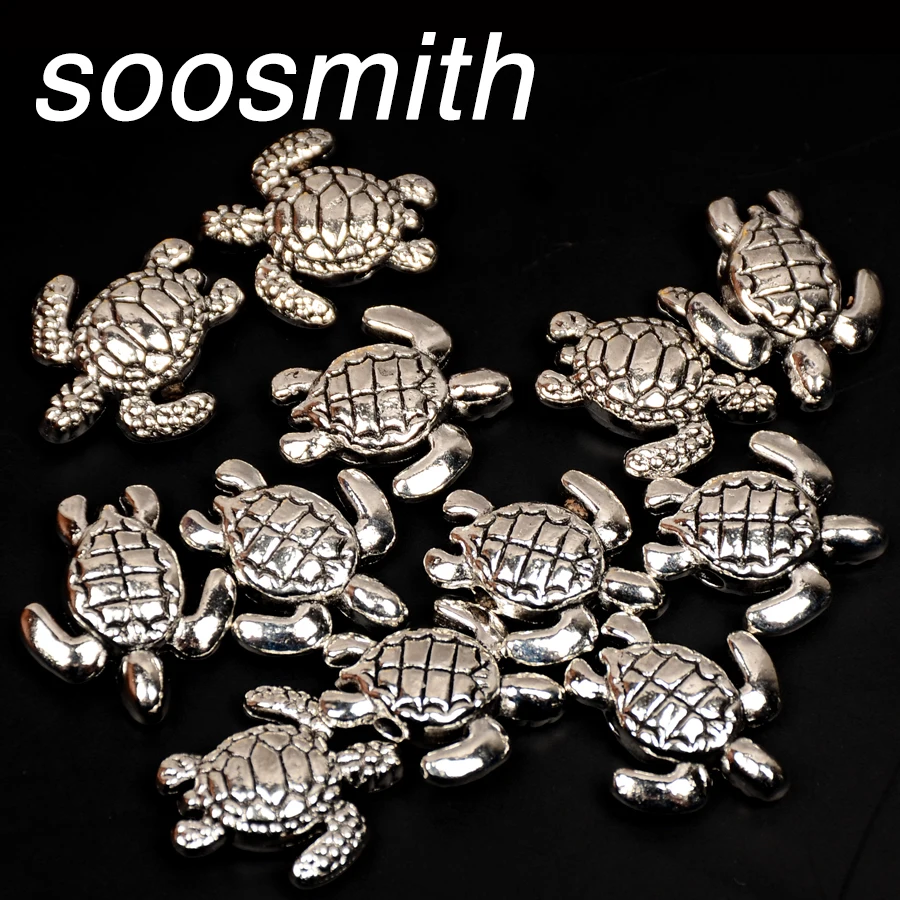 

soosmith Wholesale Vintage Silver Alloy Animal 16x18MM Sea Turtle Metal Beads For Jewelry Making Findings Accessories Diy Craft